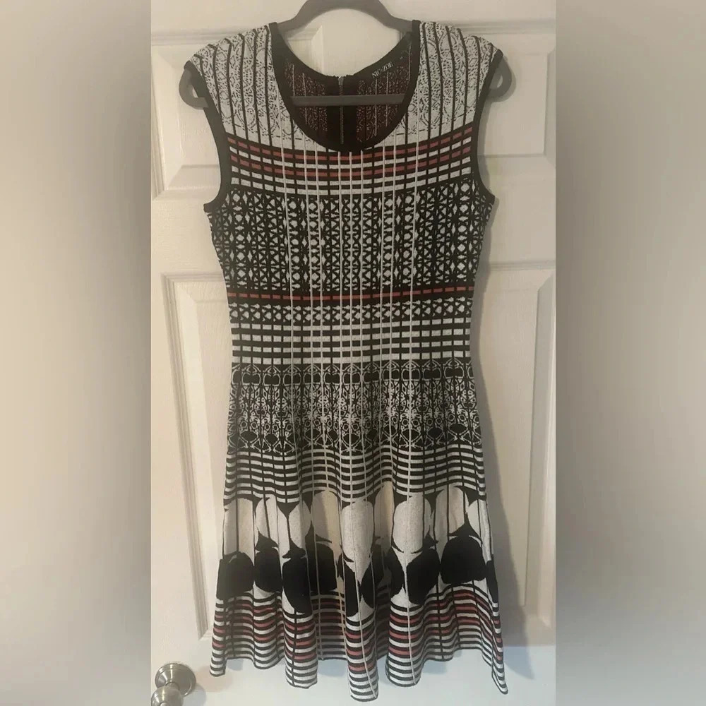 Women’s NIC + ZOE Sweater Sleeveless Black/White/Orange Dress.‎ Size Small.